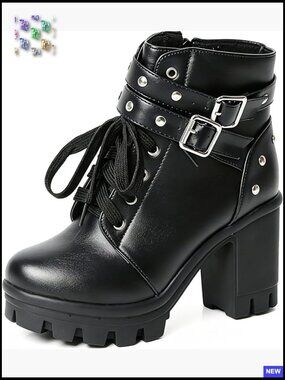 Gothic Combat Booties Chunky Heel Platform Ankle Boots Punk Zipper